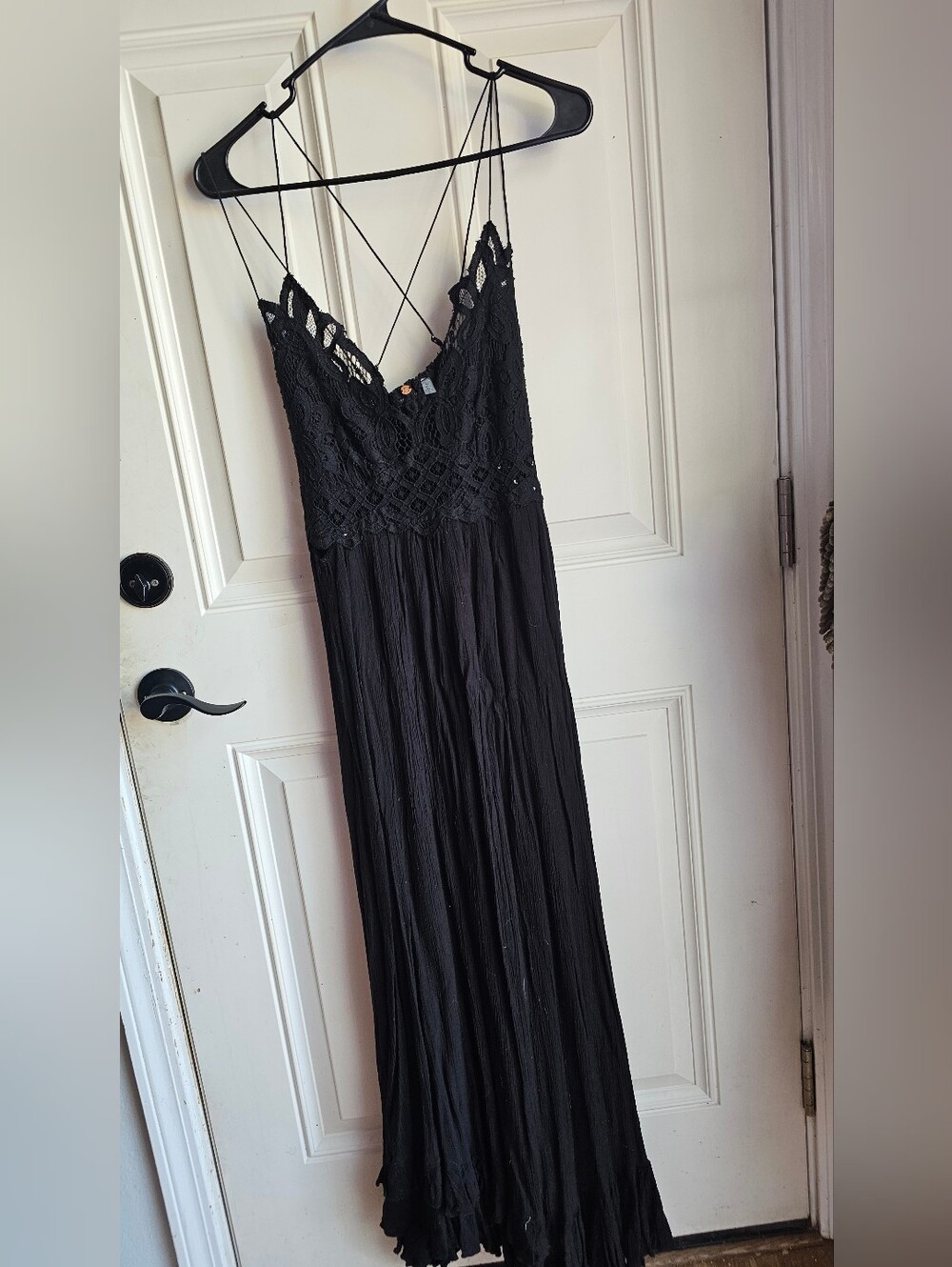Free People- Black Lace Bodice Midi Maxi Dress with Strappy Back